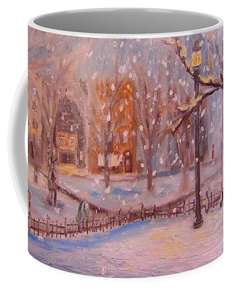 Snow Coffee Mug featuring the painting A short cut through the park by Daniel W Green
