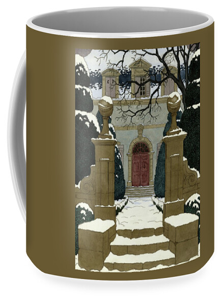 A Snow Covered Pathway Leading To A Mansion Coffee Mug