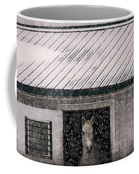 Horse Coffee Mug featuring the photograph A Snowfall at the Stable by Bruce Patrick Smith