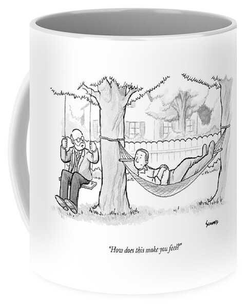 A Therapist Sits On A Swing Behind And Addresses Coffee Mug