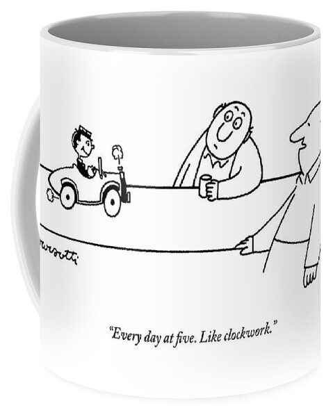 A Tiny Man In A Tiny Car Drives On A Bar Coffee Mug