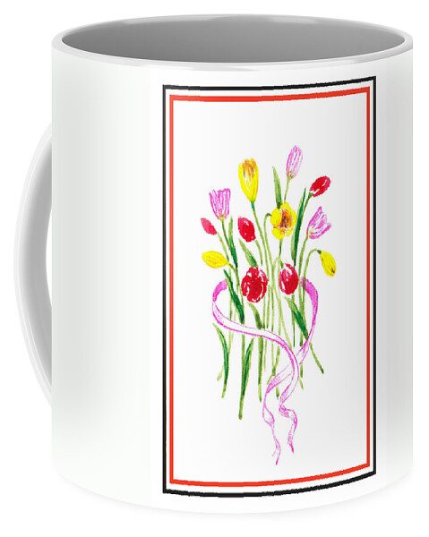 Tulip Coffee Mug featuring the painting A Tulip Bunch by Irina Sztukowski