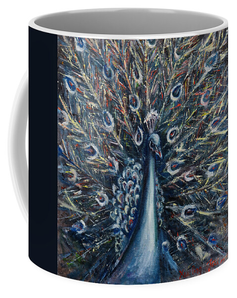 Peacock Coffee Mug featuring the painting A White Peacock by Xueling Zou