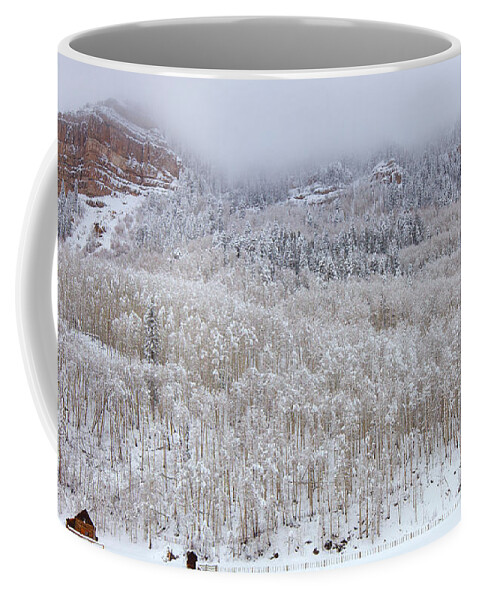  River Coffee Mug featuring the photograph A Winter Cabin by Darren White