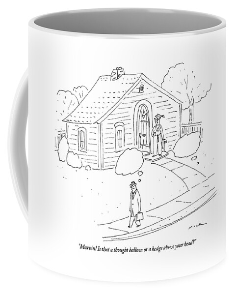 A Woman At The Front Door Calls To Her Husband Coffee Mug