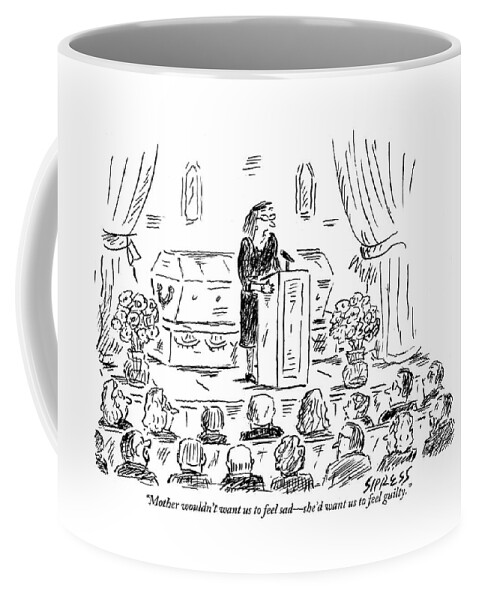 A Woman Dressed In Black Speaks At Her Mother's Coffee Mug