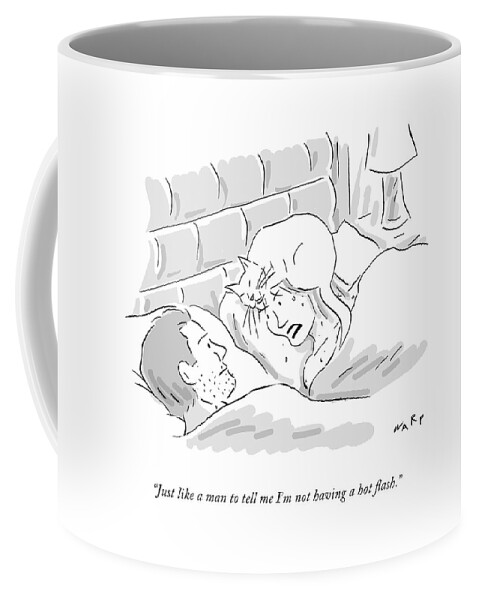 A Woman In Bed With A Cat On Her Head Coffee Mug