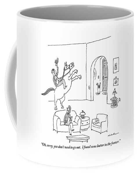 A Woman On Her Couch Speaks To A Man Who Waves Coffee Mug