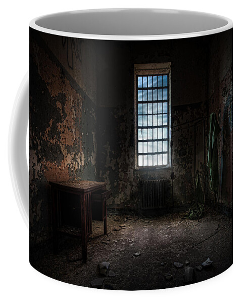 Windows Coffee Mug featuring the photograph Abandoned Building - Old Room - Room with a desk by Gary Heller