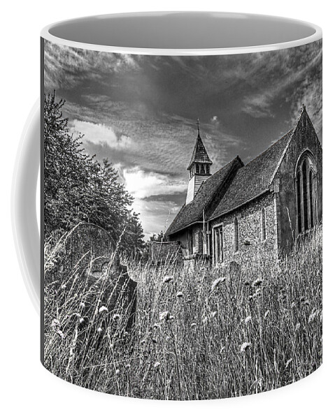 Church Coffee Mug featuring the photograph Abandoned Graveyard in Black and White by Gill Billington