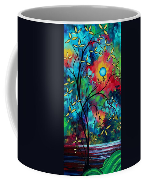 Art Coffee Mug featuring the painting Abstract Art Landscape Tree Blossoms Sea Painting UNDER THE LIGHT OF THE MOON II by MADART by Megan Aroon