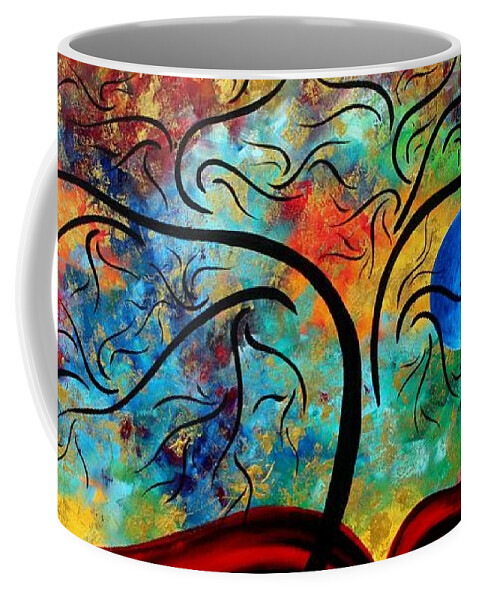Abstract Coffee Mug featuring the painting Abstract Art Original Landscape Painting Metallic Gold Textured BLUE MOON RISING by MADART by Megan Aroon