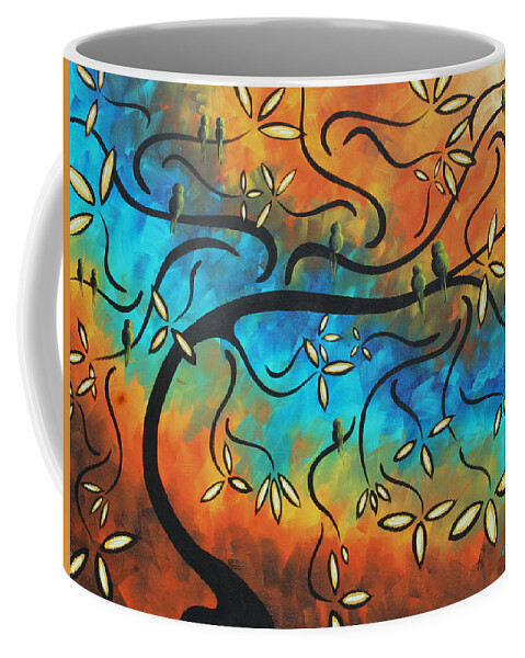 Abstract Coffee Mug featuring the painting Abstract Bird Painting Original Art MADART Tree House by Megan Aroon