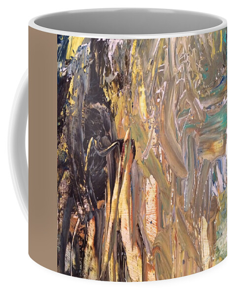 Abstract Black And Sand Coffee Mug featuring the painting Abstract black and sand by Robin Pedrero