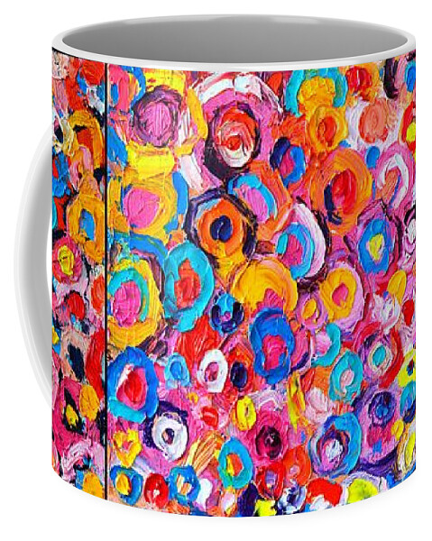 Abstract Coffee Mug featuring the painting Abstract Colorful Flowers Triptych by Ana Maria Edulescu