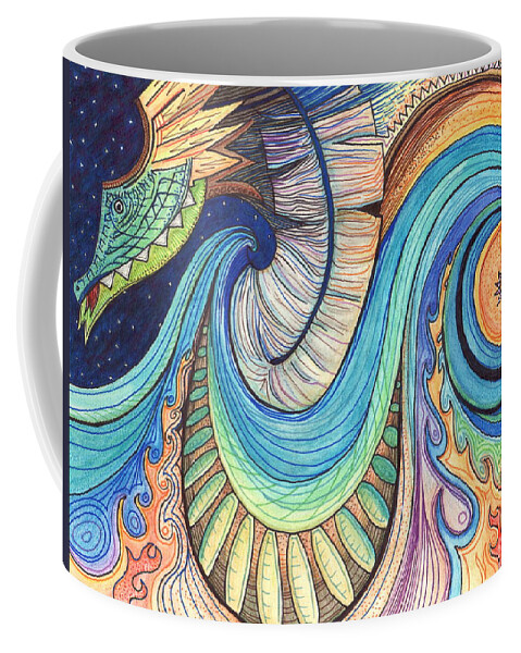 Dragon Coffee Mug featuring the drawing Abstract Dragon by Kate Fortin