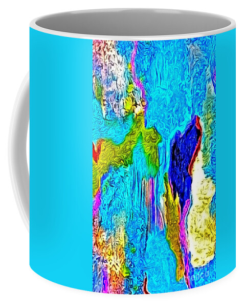Abstract Blue Coffee Mug featuring the painting Abstract Melting planet by Saundra Myles