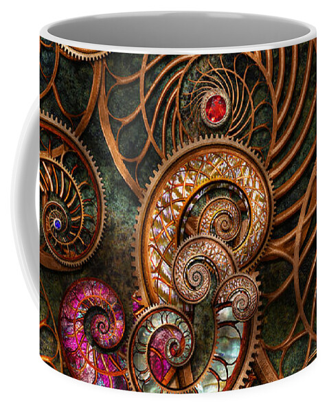 Steampunk Coffee Mug featuring the digital art Abstract - The wonders of Sea by Mike Savad