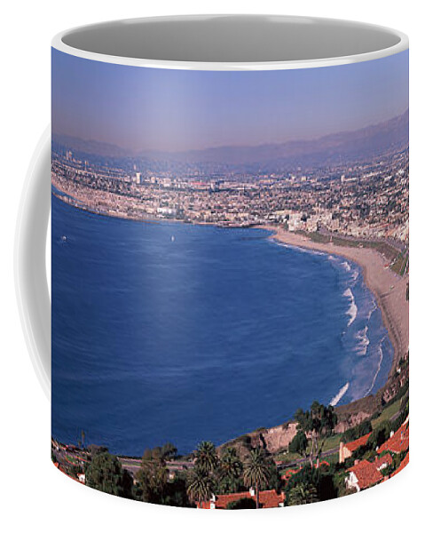 Photography Coffee Mug featuring the photograph Aerial View Of A City At Coast, Santa by Panoramic Images