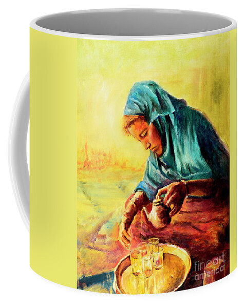African Chai Tea Lady Painting Coffee Mug featuring the painting African Chai Tea Lady by Sher Nasser Artist