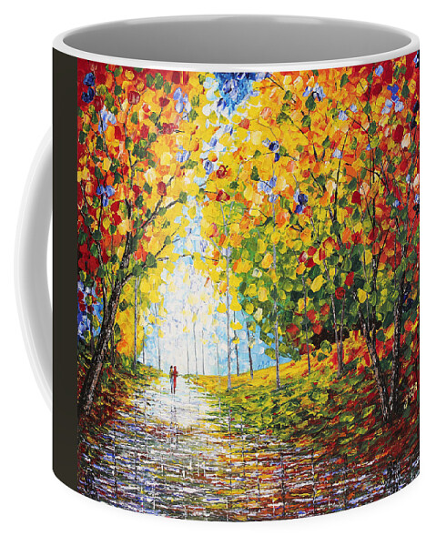 Autumn Colors Coffee Mug featuring the painting After Rain Autumn Reflections acrylic palette knife painting by Georgeta Blanaru