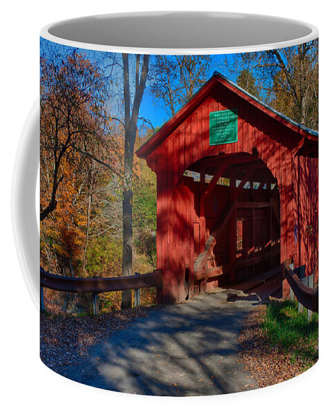 Autumn Foliage New England Coffee Mug featuring the photograph Afternoon Sun On Covered Bridge by Jeff Folger
