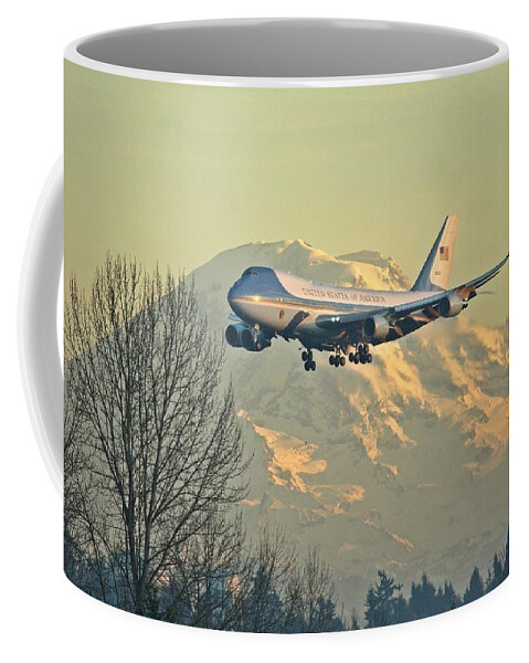 Air Force One Coffee Mug featuring the photograph Air Force One and Mt Rainier by Jeff Cook
