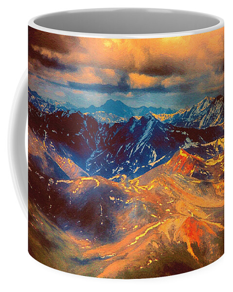 Alaska Coffee Mug featuring the painting Alaska from the Air by John Haldane