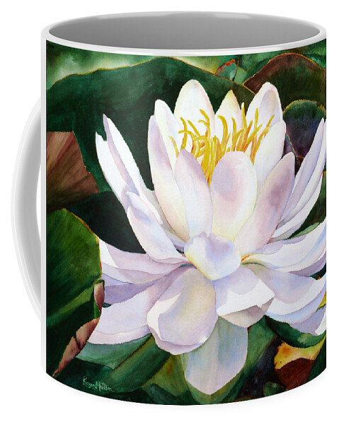 White Coffee Mug featuring the painting Alba Flora by Karen Mattson