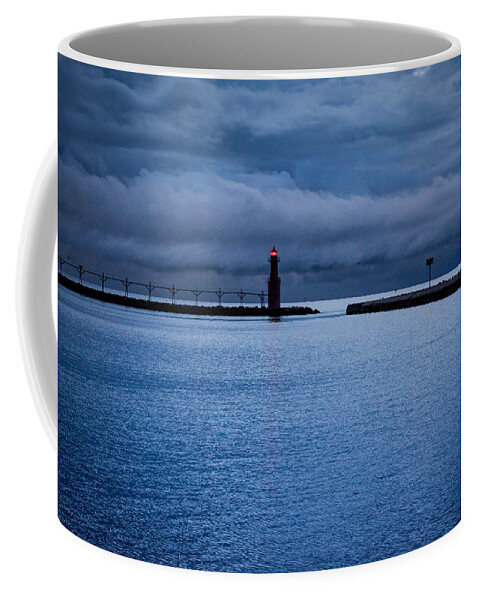 Lighthouse Coffee Mug featuring the photograph Algoma's Blue Hour by Bill Pevlor