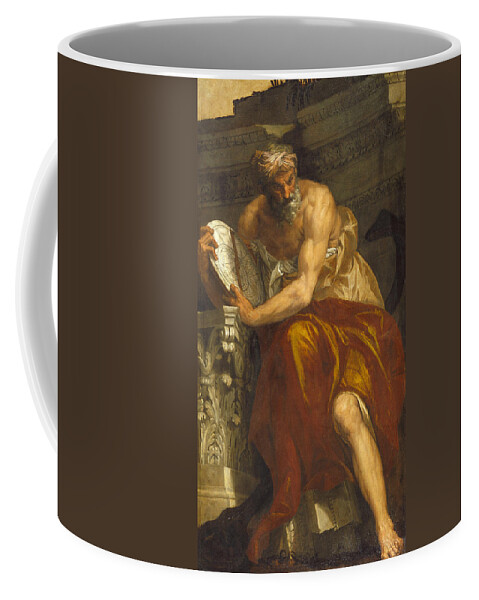 Paolo Veronese Coffee Mug featuring the painting Allegory of Navigation with an Astrolabe. Ptolemy by Paolo Veronese