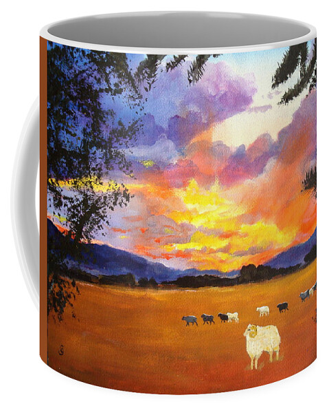 Sheep Coffee Mug featuring the painting Alvin Counting Sheep by Cheryl Nancy Ann Gordon