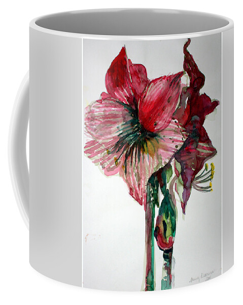 Amaryllis. Coffee Mug featuring the painting Amaryllis by Mindy Newman