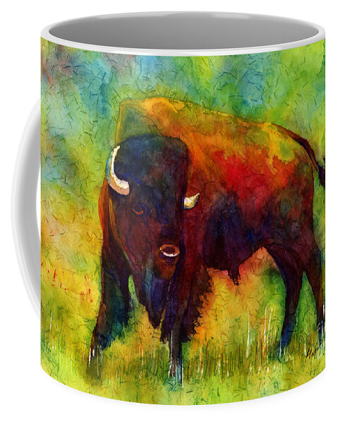Bison Coffee Mug featuring the painting American Buffalo by Hailey E Herrera