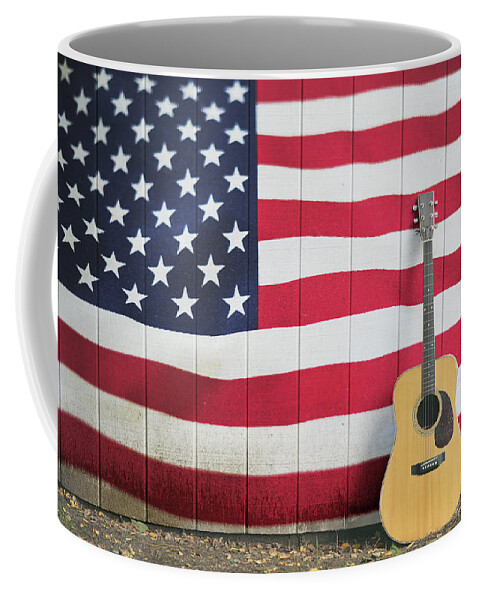American Flag Guitar Coffee Mug featuring the photograph American Flag Guitar by Terry DeLuco