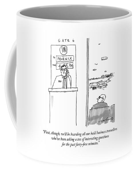 An Airport Gate Agent Makes An Announcement Coffee Mug