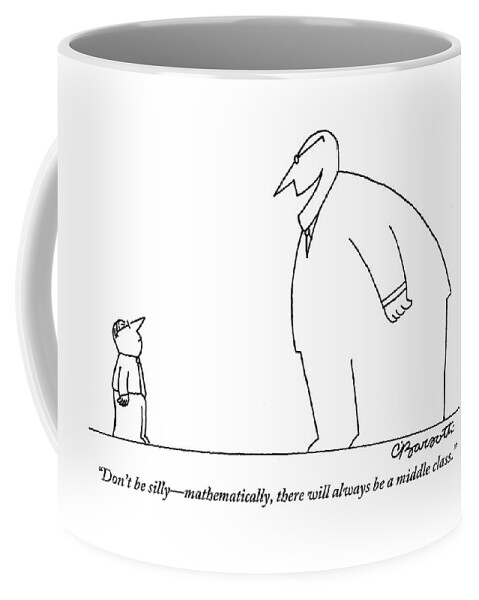 An Enormous Executive Speaks To A Small Office Coffee Mug