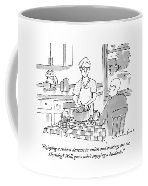 An Old Woman Cooking In The Kitchen Talks Coffee Mug