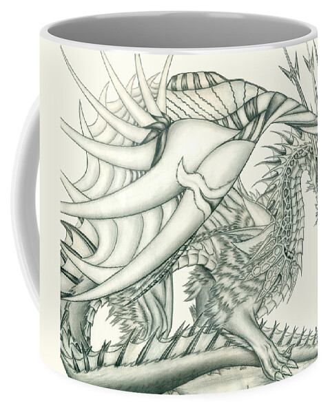 Pencil Work Coffee Mug featuring the drawing Anare'il the Chaos Dragon by Shawn Dall