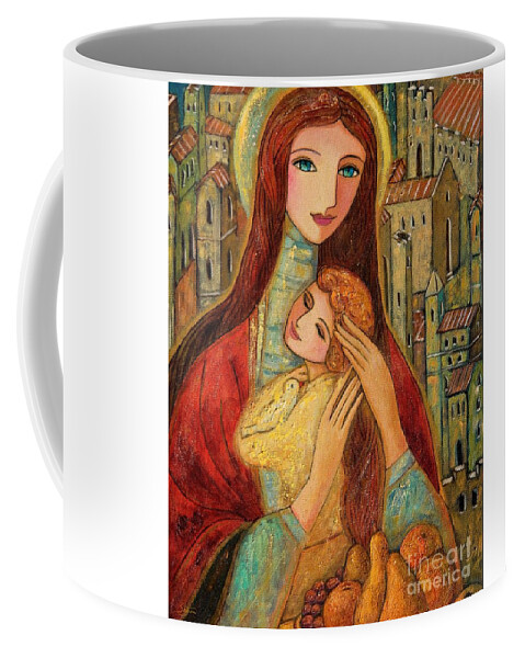 Mother And Child Coffee Mug featuring the painting Ancient Mother and Son by Shijun Munns