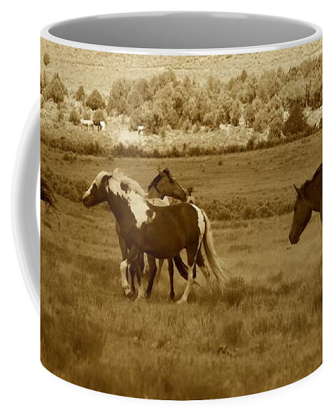 Horse Coffee Mug featuring the photograph And They Roam by Veronica Batterson