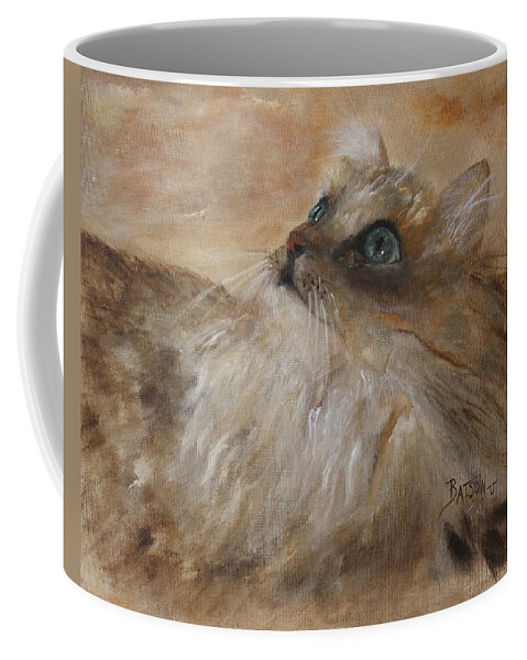 Cat Coffee Mug featuring the painting Watching a Butterfly by Barbie Batson