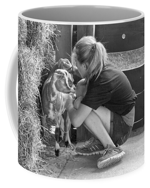 Girl Coffee Mug featuring the photograph Animal - Goat - A girl and her goat by Mike Savad