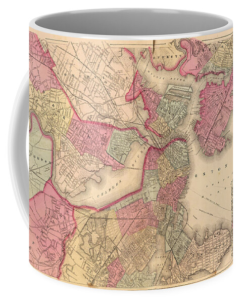 Vintage Coffee Mug featuring the photograph Antique Map of Boston - 1871 by Georgia Clare