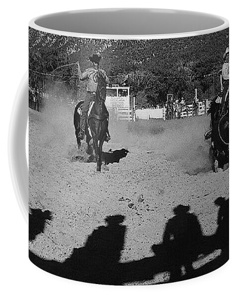 Apache Roping Cow Labor Day Rodeo White River Arizona 1969 Coffee Mug featuring the photograph Apache roping cow Labor Day Rodeo White River Arizona 1969 by David Lee Guss