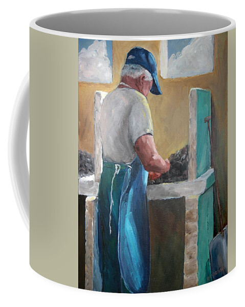 Oyster Shucking Coffee Mug featuring the painting Apalachicola's Finest Oysters by Susan Richardson