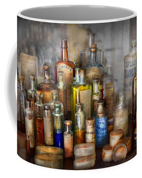 Pharmacy Coffee Mug featuring the photograph Apothecary - For all your Aches and Pains by Mike Savad