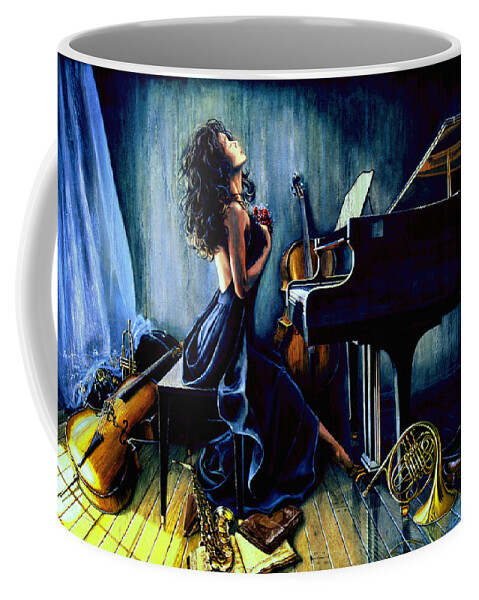 Musical Instrument Still Life Coffee Mug featuring the painting Appassionato by Hanne Lore Koehler