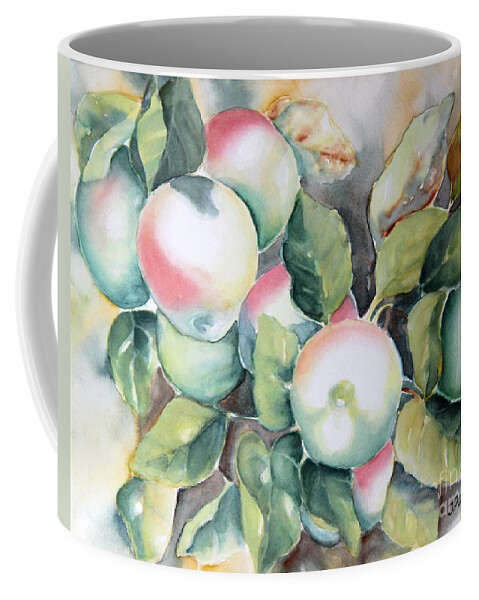 Apple Coffee Mug featuring the painting Apples, light, leaves by Inese Poga
