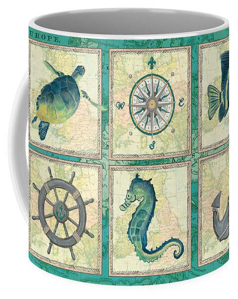Coastal Coffee Mug featuring the painting Aqua Maritime Patch by Debbie DeWitt